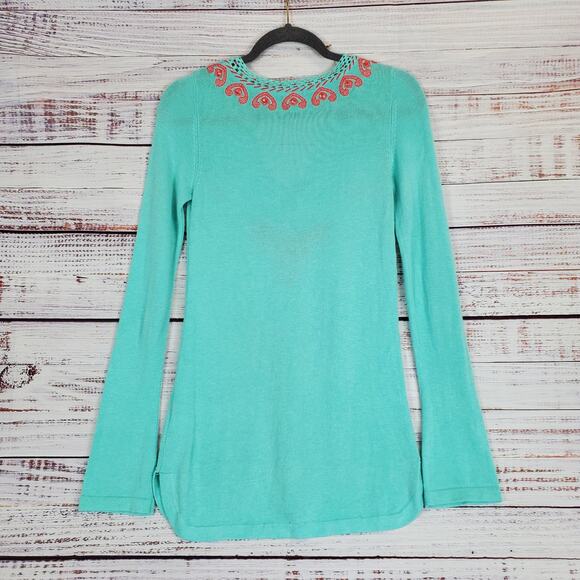 Lilly Pulitzer April Teal Tunic Sweater Whimsy Fairy Crystal Pink Embroidered M - Picture 3 of 12